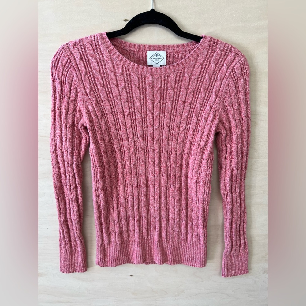 St. John’s Bay Women’s Marbled Pink Cable Knit Long Sleeve Sweater (Size S)